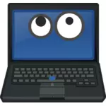 Laptop crying eyes looking up contact on screen vector graphics