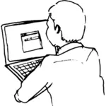 Freehand vector drawing of man at computer