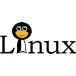 Linux text with funny tux face vector image