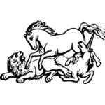 Lion, cheval et licorne