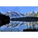 Low poly mountain lake reflection