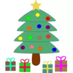 Vektör küçük resim karikatür Noel ağacının altında sunuyor.