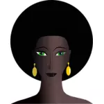 Vektortegning svart kvinne med grønne øyne