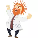 Vector image of crazy scientist shouting with hands up