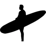 Mies pitelee surffilautaa siluetti