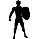 Silhouette of man with shield vector clip art