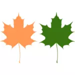 オレンジ色と緑色のカエデの葉ベクター描画