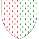 Kilpi punaisella ja vihreällä joulun heraldisen vektorin kuvitin