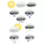 Vektorgrafik med urval av pastell färgade väderprognos ikoner