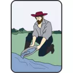 Vector drawing of a miner panning for gold