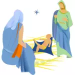 בתמונה וקטורית של פרשנות של סצנת לידת ישו עם כוכב