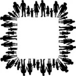 Family silhouette in a square