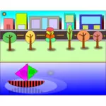 Ilustraţie vectorială de scena de oraş carte de colorat