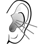 Grafika wektorowa słuchania ucho w skali odcieni szarości