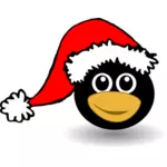 Funny Penguin face with Santa Claus hat