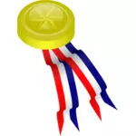 Grafika wektorowa złoty medalion z czerwone, niebieskie i białe wstążki