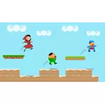 Image vectorielle de sauter et courir la scène du jeu vidéo en couleur