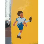 Vector clip art of boy playing football mural drawing