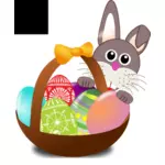 Bunny behind Easter eggs basket vector illustration