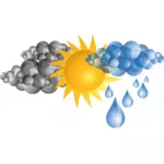 Simbol pentru soare cu nori de vreme rea şi ploaie vector imagine
