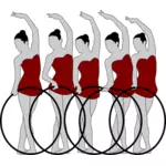 Vector image of five rhythmic gymnastics performers with bows