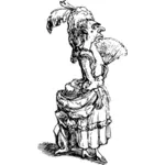 Miesmäinen nainen pitkässä mekossa karikatyyri vektori piirustus