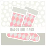 Imagem vetorial de duas meias de Natal em um cartão de saudação