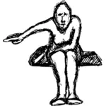 Vektor gambar laki-laki duduk dan menunjuk sketsa