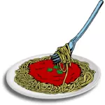 Vektor-Bild Spaghetti auf einen Teller mit Gabel