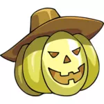 Vector image of cartoon Halloween pumpkin with hat