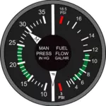 Vector drawing of manifold pressure and fuel flow airplane dashboard instruments