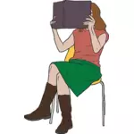 Vector miniaturi de femeie citind o carte pe un scaun