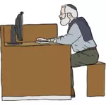 Man aan het werk op computer vector tekening