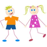 מקל דמות הילדים בתמונה וקטורית בגדים צבעוניים
