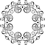 Vector image of flourish black and white round frame