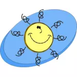 Vector graphics of smiling sun with thin hair