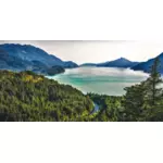 Surreal mountain lake panorama