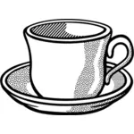 Dibujo de la taza de té ondulado en platillo vectorial