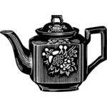 Imagem vetorial de bule de chá preto e branco decorado