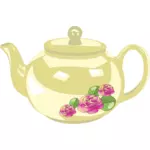 Vector graphics of shiny tea pot with rose decoration
