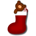 Vector graphics of teddy bear in Christmas stocking