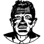 Vector drawing of terrified man in black and white