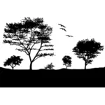Trees and birds vector silhouette