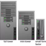 Três tipos de casos de computador na cor vector clipart