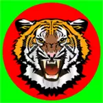 Harimau merah pada stiker hijau vektor seni klip