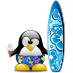 Tux surfař vektorový obrázek