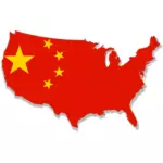 USA map with Chinese flag over it vector clip art