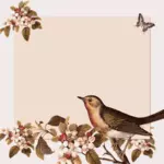 Clip art de otoño decoración con flores y un pájaro pequeño