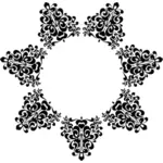 Sun shaped floral design detail in black and white vector drawing