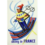 Skiing in France vintage travel image